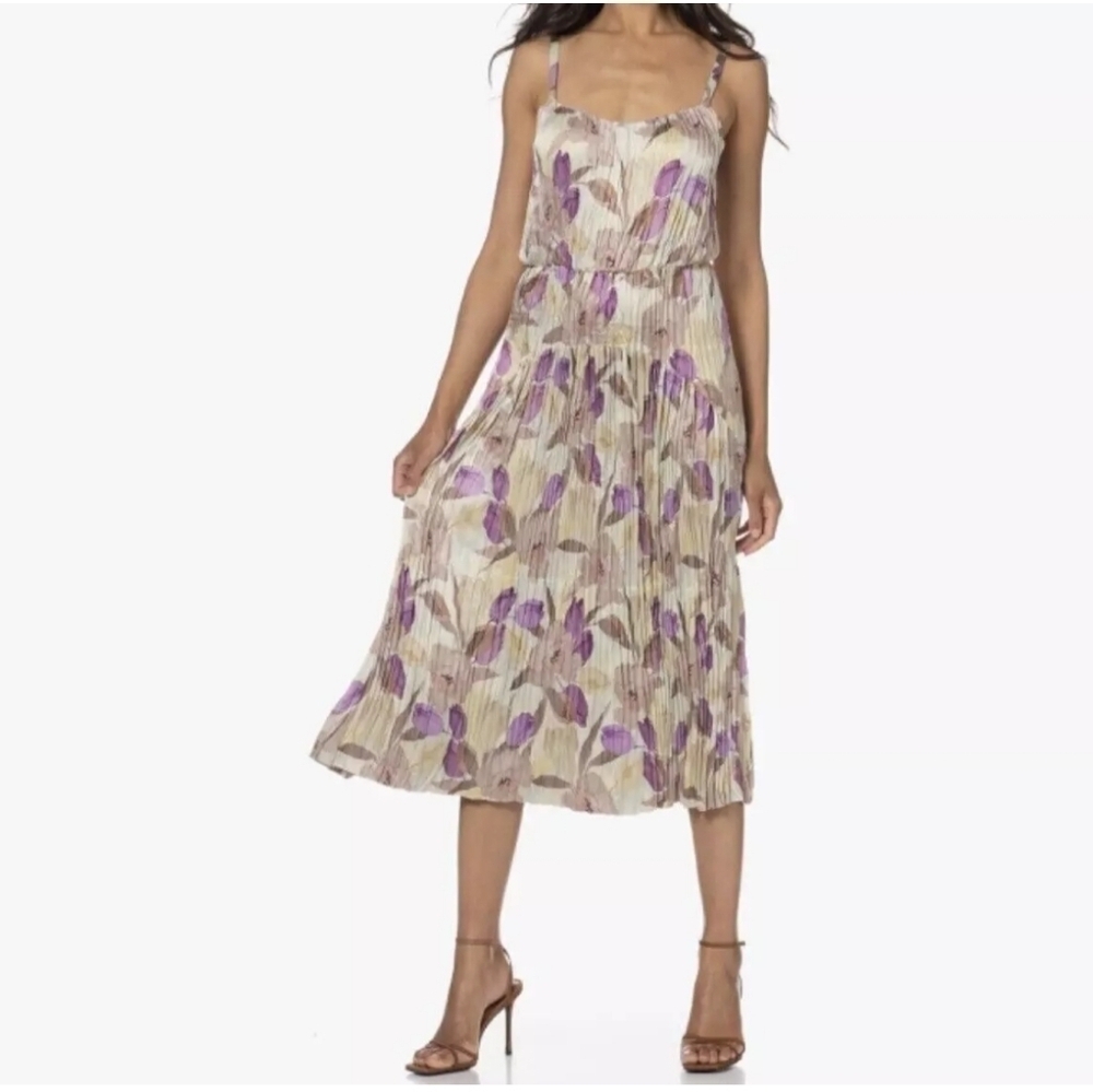 Vince Magnolia Pleated Crushed Satin Midi‎ Dress